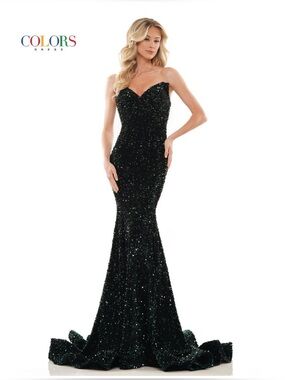 Colors Strapless Sequin Mermaid Gown in Green